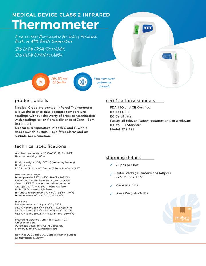 Medical Grade Infrared Non Contact Thermometer - Pack of 1